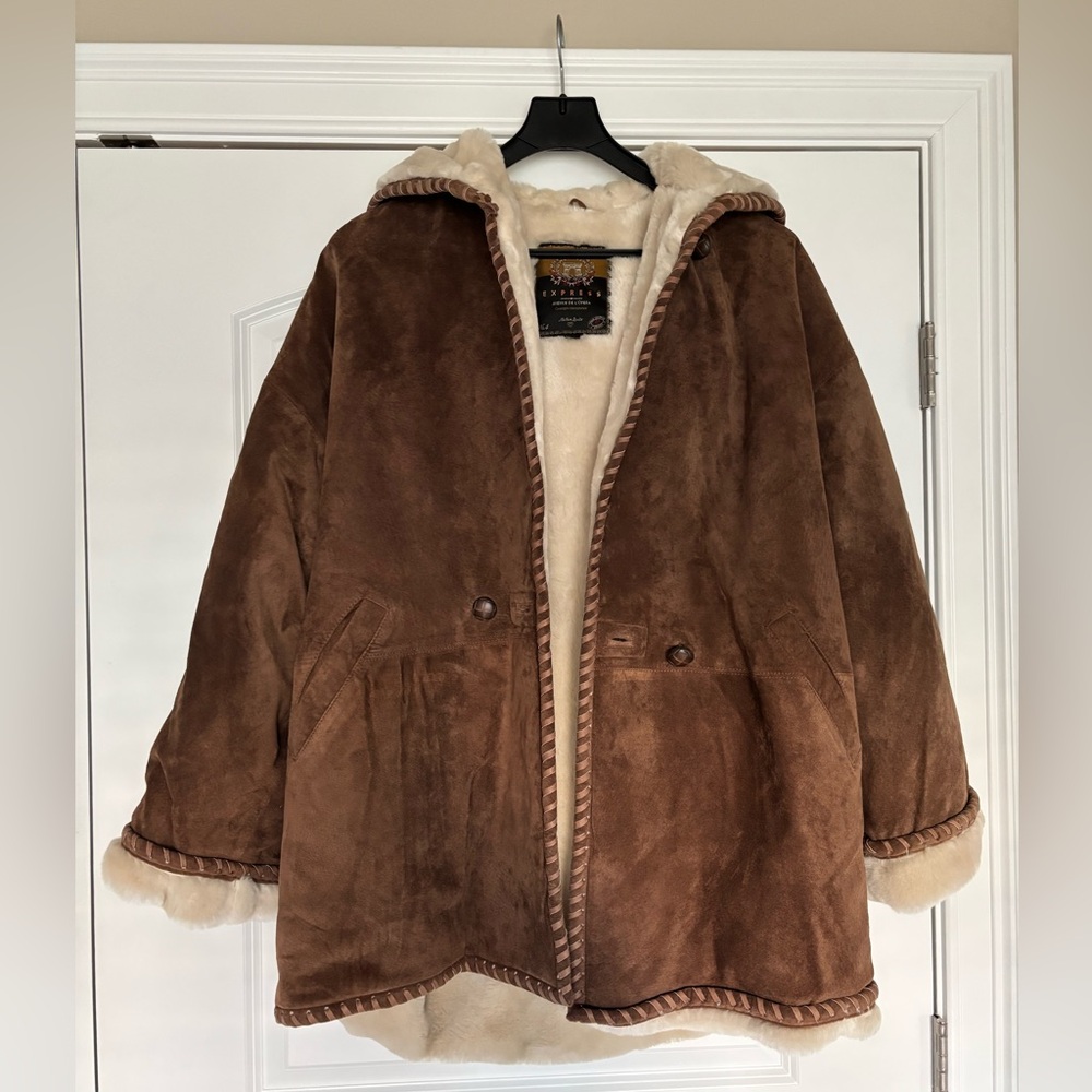 Express Tan Leather Jacket with White Trim